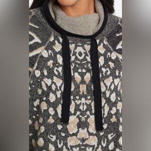 Tribal Women's Patterned Cowl Neck Sweater - Black and Cream